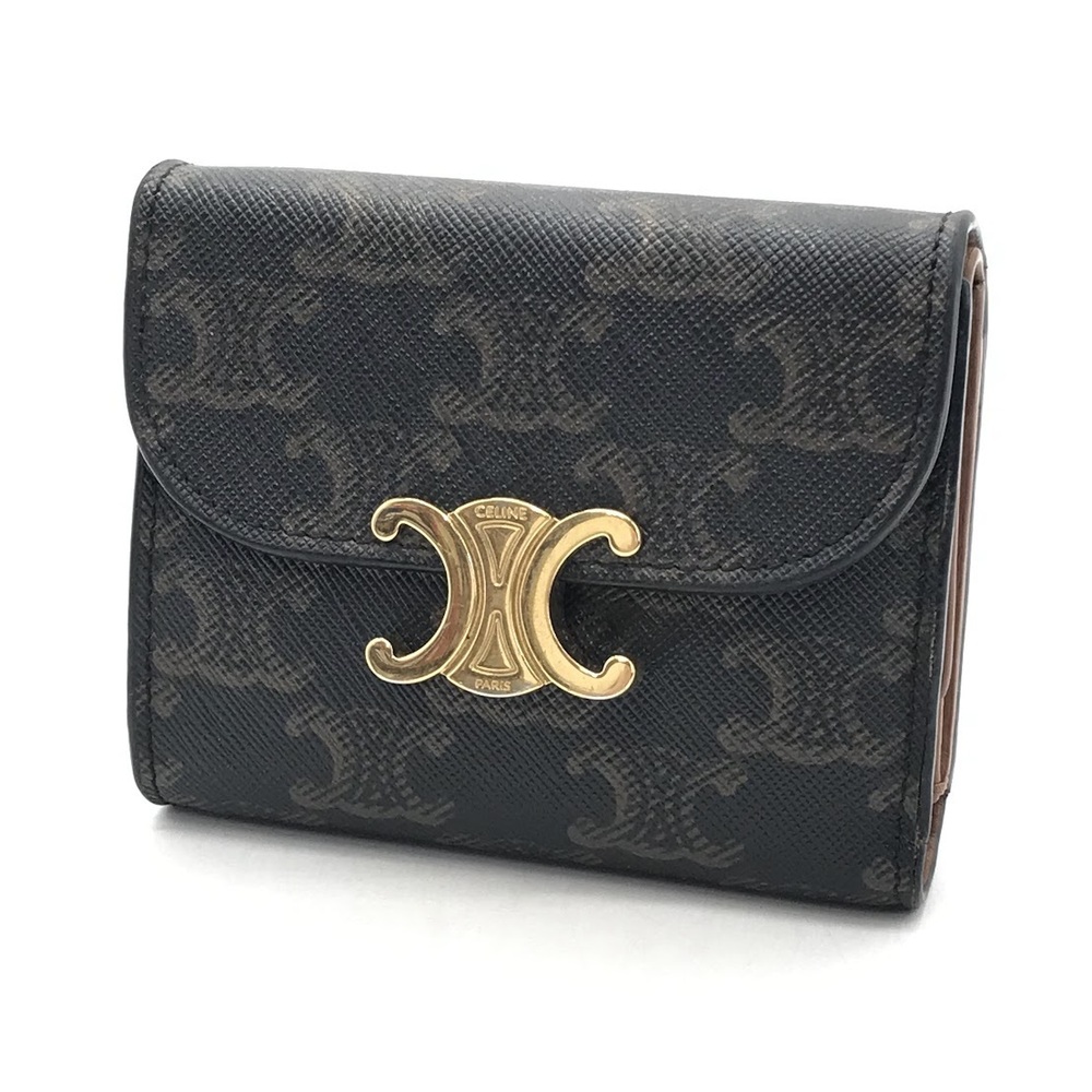 Celine Triomphe Flap Wallet Tri fold Brown
